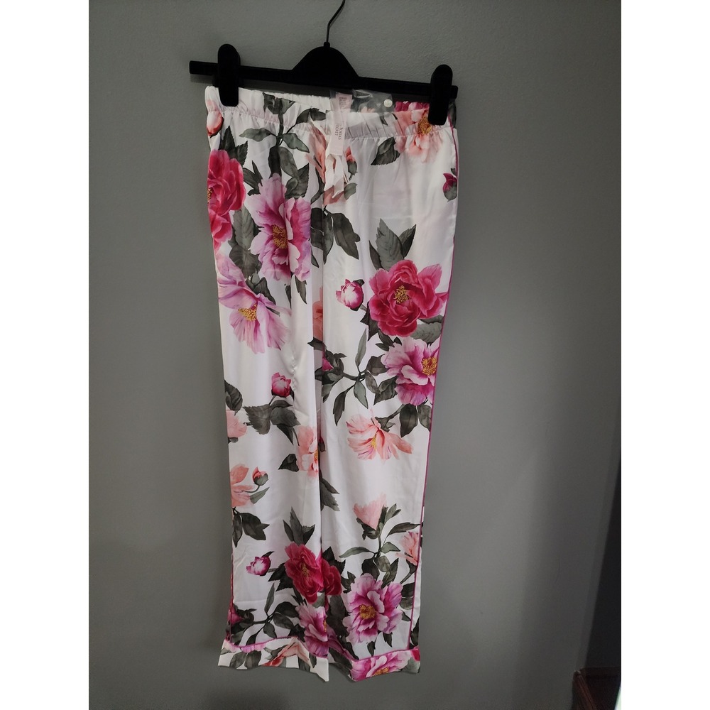 Victoria's Secret Floral Satin Pajama Pants Pink White Peony XS Regular New